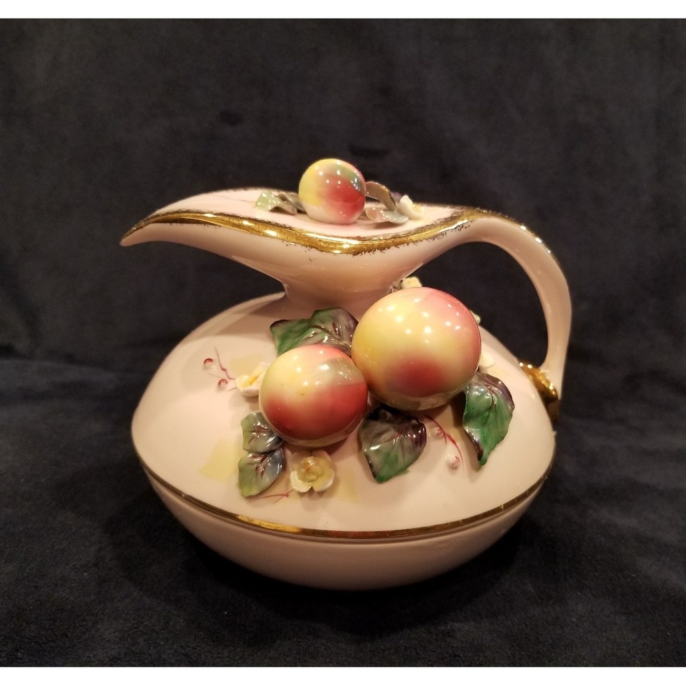 RARE 1956 Vintage LEFTON China Hand Painted Apple Decorated Canister Jar & Lid